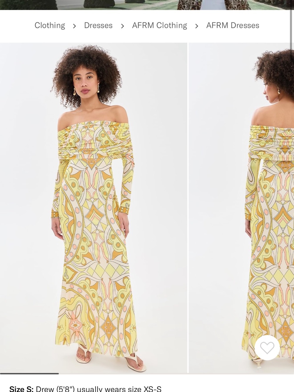 AFRM Off-Shoulder Maxi Dress in Yellow and Cream Geometric Print